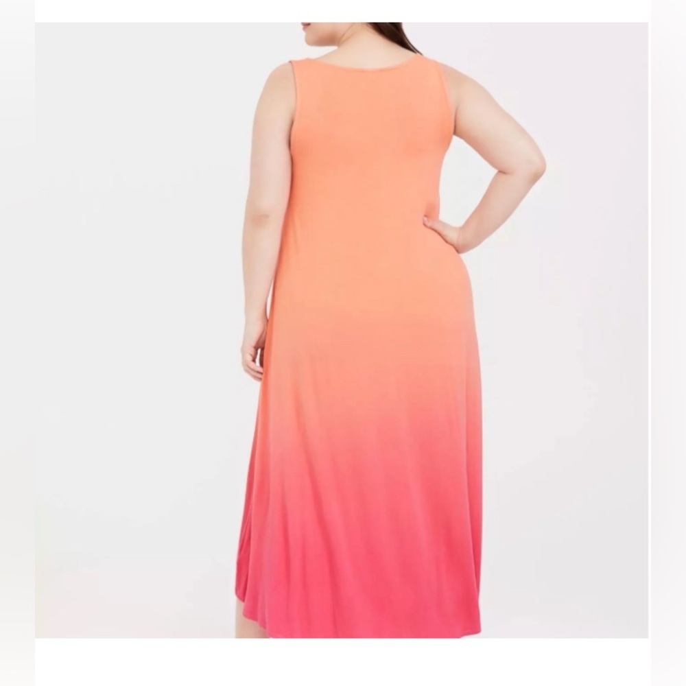 Torrid 2X Maxi Super Soft Scoop Neck Hi-Low Dress- Coral Dip Dye - Picture 3 of 3